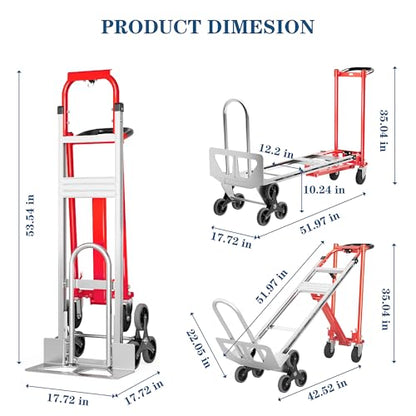Convertible Hand Truck -1,000 lb Heavy-Duty Aluminum & Steel Dolly, 3-in-1 Mode with Stair-Climbing Wheels & 5" Swivel Casters for Warehouse, Moving, Delivery - size: Stair-climbing wheels with 1000 lbs capacity