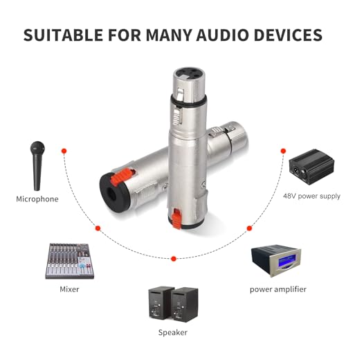 1/4 TRS 6.35mm AUX Female to XLR 3-Pin Adapter XLR Female 2Pcs, Silvery with Lock Converter Plug Cable Connector，Nickel Plated Zinc Alloy Shell, All Copper Pin Socket - color: Silvery
