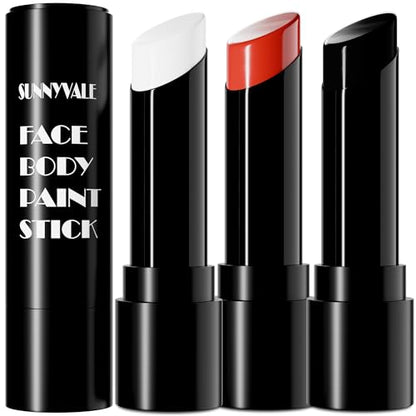 SUNNYVALE Halloween Clown Black White Red Face Body Paint Stick Cream,Eye Black for Sport, Hypoallergenic Foundation for Skeleton Vampire Skull Cosplay Special Effects Costume SFX Halloween Makeup Kit - color: White & Black&Red