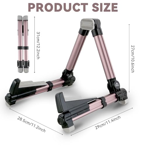 EASTROCK Portable Tripod A Frame Aluminium Music Stand,Pink | Folding Guitar Stand,for Acoustic Electric Guitars, Bass, Violin, Ukulele, Banjo - color: pink