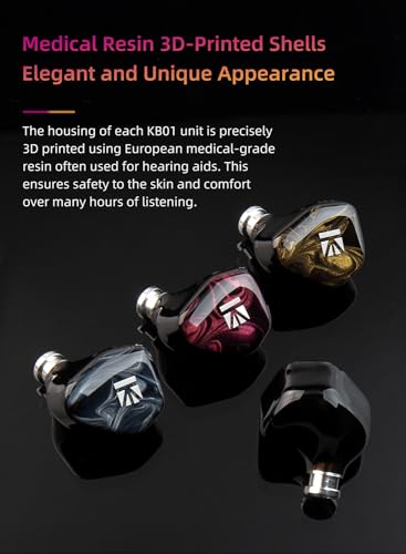 KBEAR KB01 in Ear Monitor, 10mm Beryllium Diaphragm Dynamic Driver IEMs, HiFi Gaming Earbuds with Clarity Sound 3D-Printed Resin Shell, 6N OFC 2PIN Cable for Musicians Audio Engineers Singers (Gold) - color: Gold