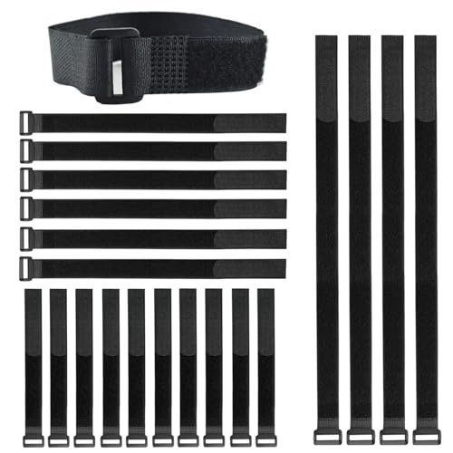20 Pack(8"-12"-16") Reusable Fastening Cable Straps,Cinch Straps | Adjustable Multi-Purpose Hook and Loop Straps with Buckle,Nylon Cable Ties,Cord Ties Organized Tidy for Wire Cable Management - size: (8''-12''-16'') x 1'' (Black)