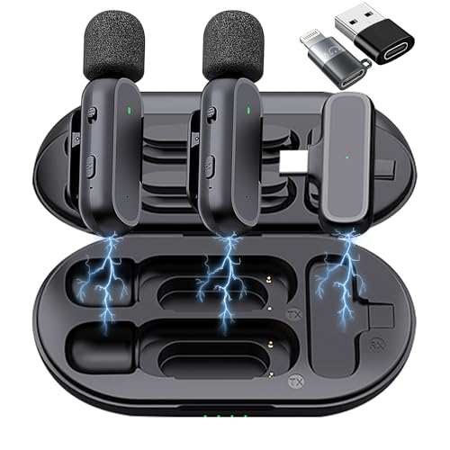 Caiord Wireless Lavalier Microphone for iPhone iPad Android, Mini USB C Mic - color: Black