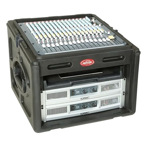 SKB Roto Rack/Mixer Console, 10U Slanted Rackmount on top, 6U Rackmount in Front with Steel Threaded Rails, Hard Lid and Doors and Side Access Ports - size: 1SKB-R106