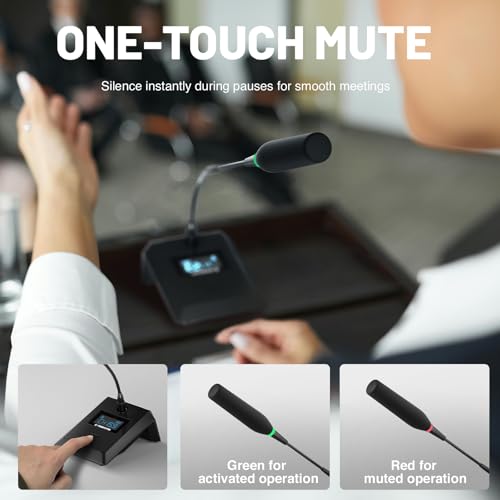 Phenyx Pro 8-Ch UHF Auto Scan Wireless Conference Microphone System PTC-8 | 8 x 25 Frequencies, 328 ft, IR Sync, Mute, 8 Gooseneck Mics for Lecture, Church, Podium, Public Speaking, Meeting, Classroom
