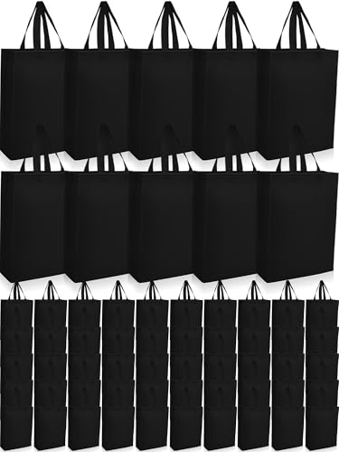 Jexine 72 Pcs Non Woven Tote Bags Bulk, Reusable Large Gift Bags with Handles, Grocery Bag for Party Favors, 14 x 10 Inch - color: Black