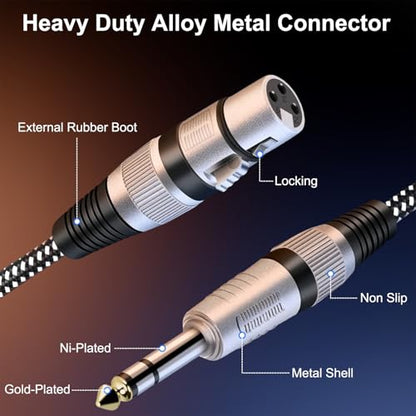 XLR Female to 1/4 Inch TRS Cable 50 FT, Nylong Braided XLR 3 Pin Female to 6.35mm TRS Male Balanced Wire Mic Cord (Pure Copper Conductors) - size: 50FT