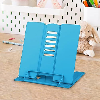 Honagu Small Book Stand Book Holder Metal Desk Stand for Reading Hands Free, Adjustable Cookbook Documents Holder, Portable for Music Books, Textbook, Recipe, Tablet, Ipad, Great Gifts (Sky Blue) - color: Sky Blue