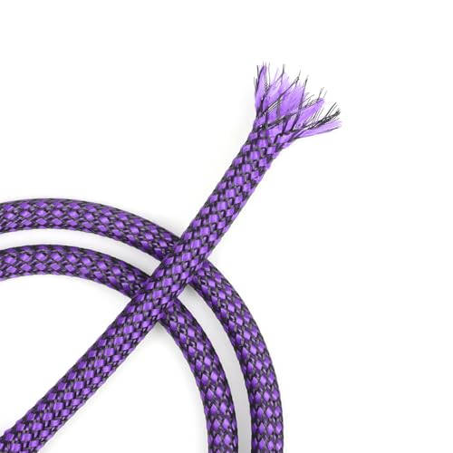 Expandable Braided Cable Sleeve, PP Yarn + PET Braided Expandable Sleeving Cable Management Protection High Density PET Wire Cover Sheath for Cables (Purple Black, 12mm-19ft) - color: Purple Black, size: 12mm (15/32")-19ft