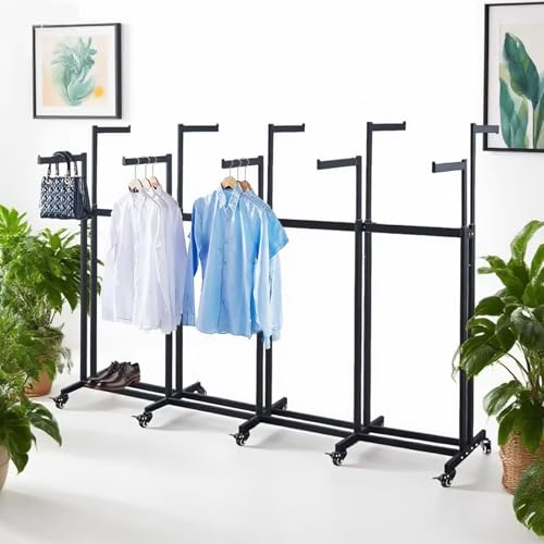 Floor Standing Metal Garment Rack - Heavy Retail Display Racks With Wheels | 10 Arms Clothing Rack, Square Tubing Portable Shirt Rack, Merchandise Display RackFor Hanging Clothes (XL-Black) - color: XL-Black