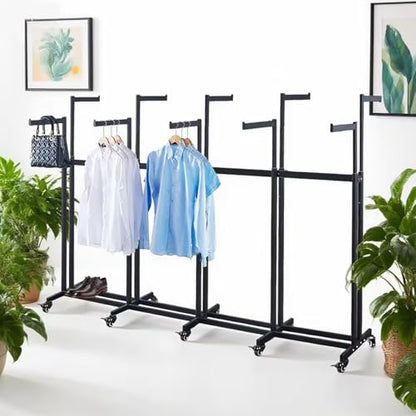 Floor Standing Metal Garment Rack - Heavy Retail Display Racks With Wheels | 10 Arms Clothing Rack, Square Tubing Portable Shirt Rack, Merchandise Display RackFor Hanging Clothes (XL-Black) - color: XL-Black