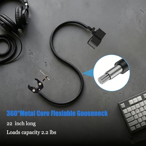 Kereal Microphone Stand Arm Gooseneck 22” Extender Mic Clip With 1/4" to 3/8" Adapter Mount & Metal Crab Clamp,Mic Holder For Podium,Kick Drum,Compatible with Fifine,Shure,Blue,Snowball,AT2020,Razer