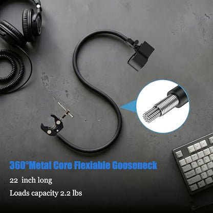 Kereal Microphone Stand Arm Gooseneck 22” Extender Mic Clip With 1/4" to 3/8" Adapter Mount & Metal Crab Clamp,Mic Holder For Podium,Kick Drum,Compatible with Fifine,Shure,Blue,Snowball,AT2020,Razer