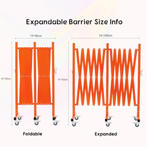 GYMTIME Expandable Metal Barricade, Portable Safety Barrier with Casters, Flexible Mobile Security Gate, Adjustable Traffic Fence for Shopping Mall, School, Warehouse, Orange, 16 Feet - size: 41 in-16 Feet(H-L), style: 16 Feet New Orange