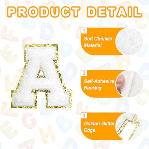 MECCANIXITY Chenille Letter Patches 2.2" Self Adhesive Letter A Stick on Embroidered Patch Sew on Letter Stickers Applique for Repairing Clothing Jeans Shoes Hats DIY(White, Pack of 8) - style: Letter A