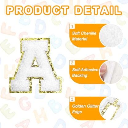 MECCANIXITY Chenille Letter Patches 2.2" Self Adhesive Letter A Stick on Embroidered Patch Sew on Letter Stickers Applique for Repairing Clothing Jeans Shoes Hats DIY(White, Pack of 8) - style: Letter A