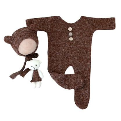 Zeroest Newborn Photography Bear Outfit Baby Photoshoot Props | New Born Boy Girl Hat Clothes Set, Infant Photo Prop Outfits - color: Coffee