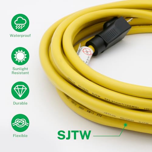 FIRMERST 20 Amp 12 Gauge Outdoor Extension Cord, 50 Feet, 5-20P to 5-15/20R - size: 50 Feet