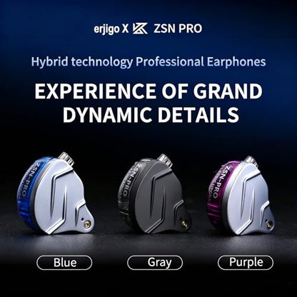 KZ ZSN Pro Dynamic Hybrid Dual Driver in Ear Earphones Detachable Tangle-Free Cable Musicians in-Ear Earbuds Headphones (Purple Without Mic) | Dynamic / balanced armature Hybrid Dual Driver in Ear Earphones Detachable Tangle-Free Cable Musicians Headphone