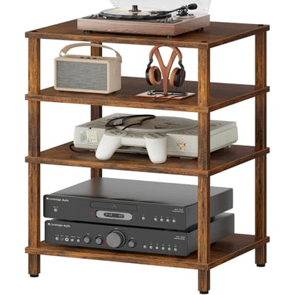 LELELINKY 4-Tier AV Media Player Stand, Brown Stereo Cabinet, Modern Stereo Cabinet, Wooden TV Stand,Game Console Shelf, Multifunctional Entertainment Center, Suitable for Home, Conference Room - color: Brown, size: 4 Tier
