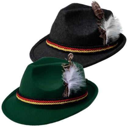 Spooktacular Creations Oktoberfest Hats, 2 PCS German Oktoberfest Costume Accessories Set, Green Black Felt Fedora Retro Hats for Adults Bavarian Alpine Halloween Dress Up, RolePlay Party - color: Green+black