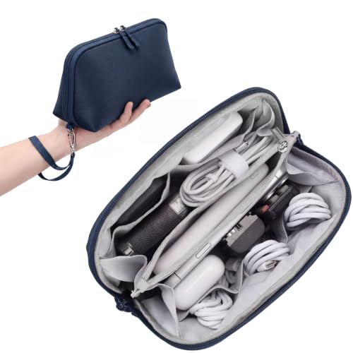 FYY Travel Cable Organizer - 8 Compartments, Lightweight, Water Repellent - color: Navy, size: (L) 9.6"× 5.5"× 3.7"