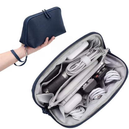 FYY Travel Cable Organizer - 8 Compartments, Lightweight, Water Repellent - color: Navy, size: (L) 9.6"× 5.5"× 3.7"