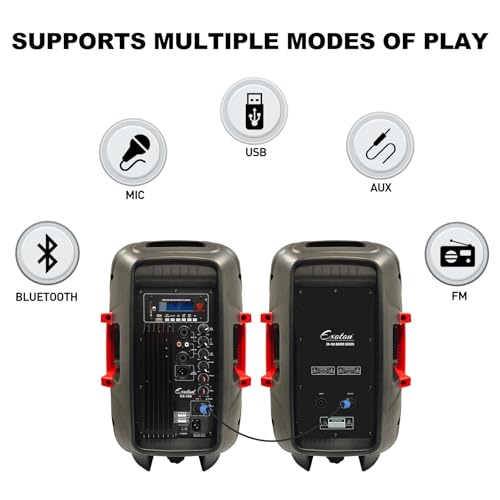 EXOTON 10 inch Professional Dual Powered PA Speakers, 2-Way Active&Passive Loudspeakers, PA System Combo Set with Microphone/Tripods/Remote Control/Bluetooth/USB, Indoor&Outdoor