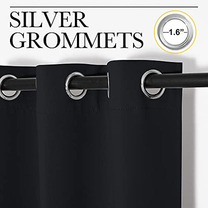 NICETOWN Halloween Bathroom Blackout Curtains and Drapes, Black Solid Thermal Insulated Grommet Blackout Drapery Panels for Window (2 Panels, 34 inches Wide by 45 inches Long, Black) | Halloween Solid Thermal Insulated Grommet Blackout Drapes Drapery Pane