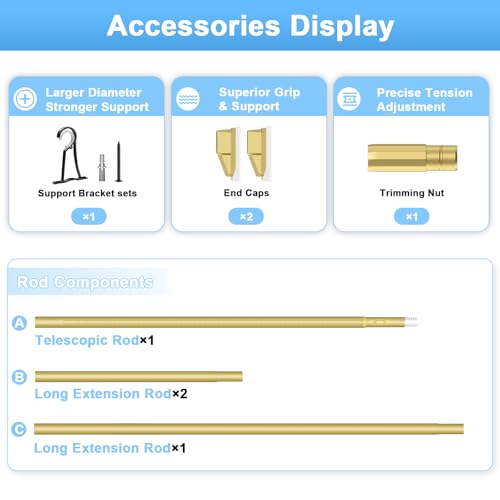 Extra Long Tension Curtain Rod, Gold, 41-146 Inch (4-12ft), Tension Rod - color: Gold, size: 41-146inch