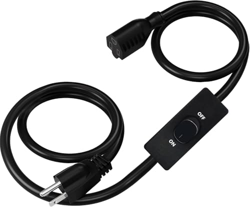 [UL Listed] 6.56ft Black 3 Prong Grounded Extension Cord with On/Off Switch | [UL Listed] Black 3 Prong Grounded Cord with On/Off Switch, 6.56 FT Insulated Flame Retardant Indoor Extension Cord,125V 375W - color: Black 3A 375W, size: 6FT