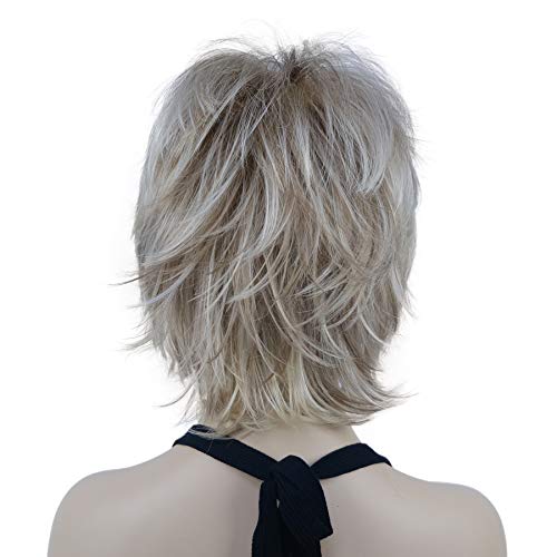 Lydell Short Layered Shaggy Wavy Full Synthetic Wigs (H16/613 Blonde Highlights) - color: #H16/613 Blonde Highlights