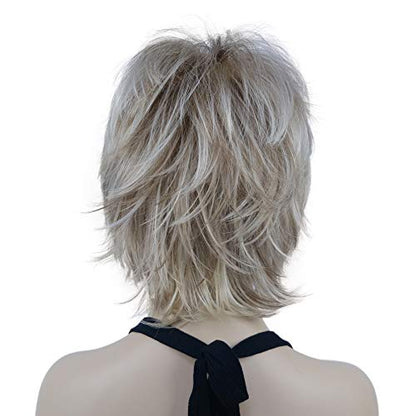 Lydell Short Layered Shaggy Wavy Full Synthetic Wigs (H16/613 Blonde Highlights) - color: #H16/613 Blonde Highlights