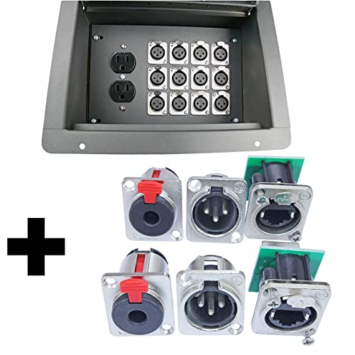 FBL12+AC Recessed Floor Box With 6 XLR Female, 2 XLR Male, 2 Ethernet, 2 TRS + Duplex AC (Standard: No Wires) - color: Standard: No Wires