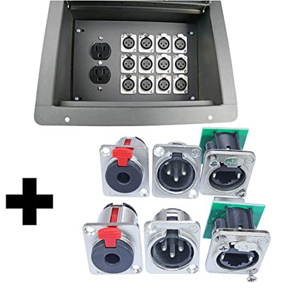 FBL12+AC Recessed Floor Box With 6 XLR Female, 2 XLR Male, 2 Ethernet, 2 TRS + Duplex AC (Standard: No Wires) - color: Standard: No Wires