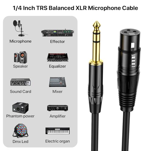 XLR Female to 1/4 Inch(6.35mm) TRS Jack Lead- Balanced XLR Microphone Cable Mic Cord, 3 Feet 2 Pack