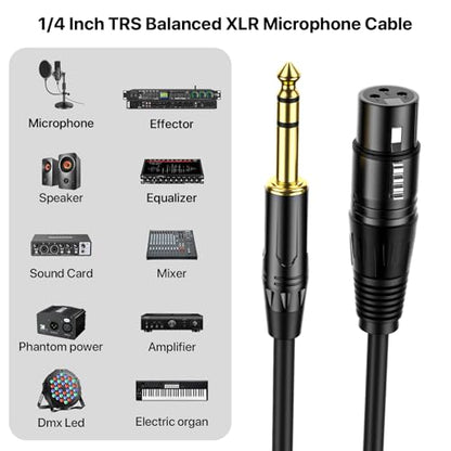 XLR Female to 1/4 Inch(6.35mm) TRS Jack Lead- Balanced XLR Microphone Cable Mic Cord, 3 Feet 2 Pack