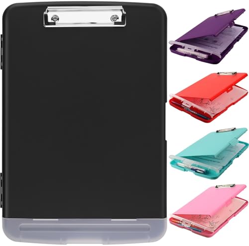 Clipboard with Storage, A4 Binder Nursing Clipboards with Pen Holder, Heavy Duty Storage Clipboards with Low Profile Clip, Clipboard Folder Side-Opening, Smooth Writing Clip Board (Black) - color: Black