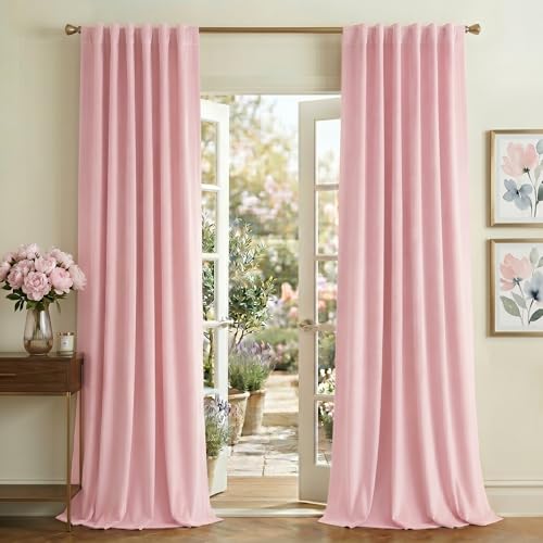 NICETOWN Pink Velvet Curtains 84 inch Long 2 Panels for Girls, Baby Pink - color: Baby Pink, size: 52"W x 84"L (Pack of 2)