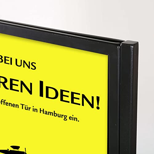 M&T Displays Metal Eco Info Board Black 22x28 Inches Slide-In Poster Sign Holder 1 Tier Double Sided Floor Standing Pedestal Advertising Display with Backing and Anti-Glare PET Cover
