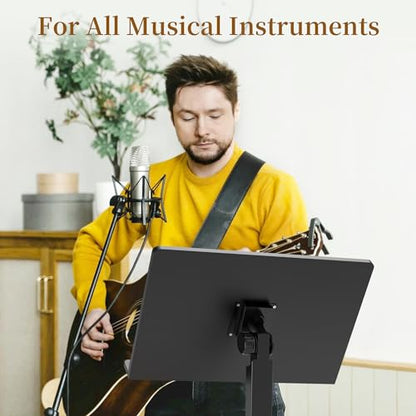 Music Stand for Sheet Music - Bamboo Folding Sheet Music Stands With Tray Guitar Clip, Wooden Sheet Music Organizer Height Adjustable 39.37''-51.2'' for Conductor Lectern Violin Piano Ukulele Players