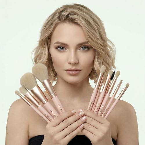 OMANIAC 20Pcs Makeup Brush Set Professional - Cruelty-Free Beauty Gift Kit for Beginners & Women - Premium Synthetic Foundation Eyeshadow Blending Face Powder Brushes with Travel Case (Pink) - color: Rose Gold and Pink