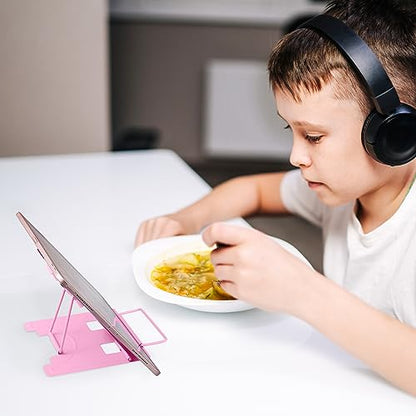 Honagu Small Book Stand Book Holder Metal Desk Book Stand for Reading Hands Free, Adjustable Cookbook Documents Holder, Portable Bookstand for Music Books, Textbook, Recipe, Tablet, Ipad (Pink) - color: Pink