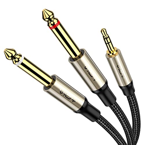 VIOY 1/8 to 1/4 Stereo Cable 6 FT, 3.5mm TRS Male to Dual 6.35mm TS Male | lossless Hi-Fi audio,Brass shell, silver-plated core dual shielding, braided stereo cable for mixer, player and stereo system - size: 6 ft, style: Y-split: 22 cm