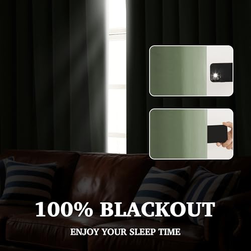 RYB HOME Sage Green Kids Velvet Blackout Curtains 84 inches Long, 100% Light Blocking Thermal Insulated Grommet Curtains for Home Office Studio Theater, 52" W x 90" L, 2 Panels - color: 100% Blackout - Sage Green, size: 52"W x 90"L (Pack of 2)