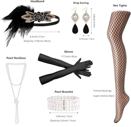 RIOSO 1920s Accessories for Women Flapper Gatsby Roaring 20s Accessories Costume Black - style: Style B