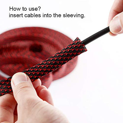 25ft - 1/4 inch PET Expandable Braided Sleeving – BlackRed – Alex Tech Braided Cable Sleeve - color: Blackred, size: 1/4"-25ft