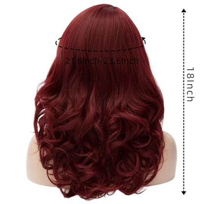 Cying Lin 18" Long Curly Wine Red Beehive Wig Bangs Heat Resistance Fiber Synthetic Hair Party Cosplay Halloween Wigs(RED WINE) - color: WINE RED