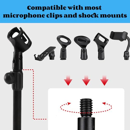 YOUEON 2 Pcs Microphone Stand Desktop, Adjustable Table Mic Stand with Mic Clip and 5/8" Male to 3/8" Female Screw Adapter, Heavy Base, Compatible with Most Mics - size: style 1