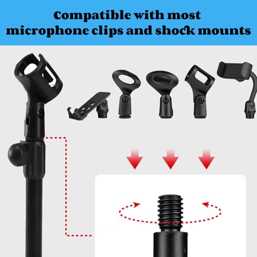 YOUEON 2 Pcs Microphone Stand Desktop, Adjustable Table Mic Stand with Mic Clip and 5/8" Male to 3/8" Female Screw Adapter, Heavy Base, Compatible with Most Mics (Pack of 2) - size: style 1 (Pack of 2)